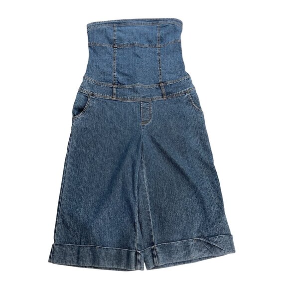 Yada Yada Stretch Y2K 2000's Blue Denim Wide Leg Capri Jumper Romper size Large - Picture 2 of 15